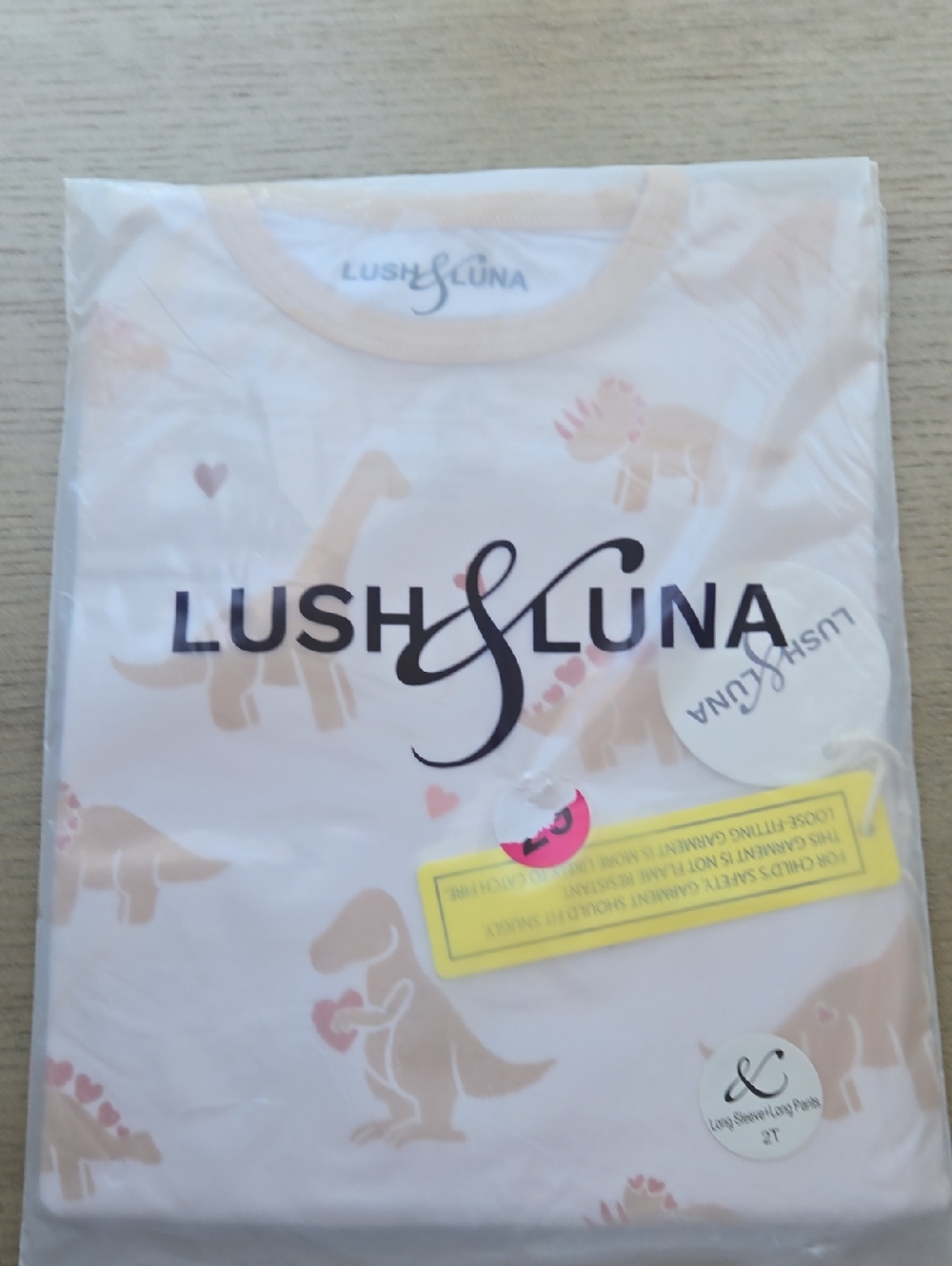 Lush & Luna BAMBOO White Baby Tee with Beige Dino Print